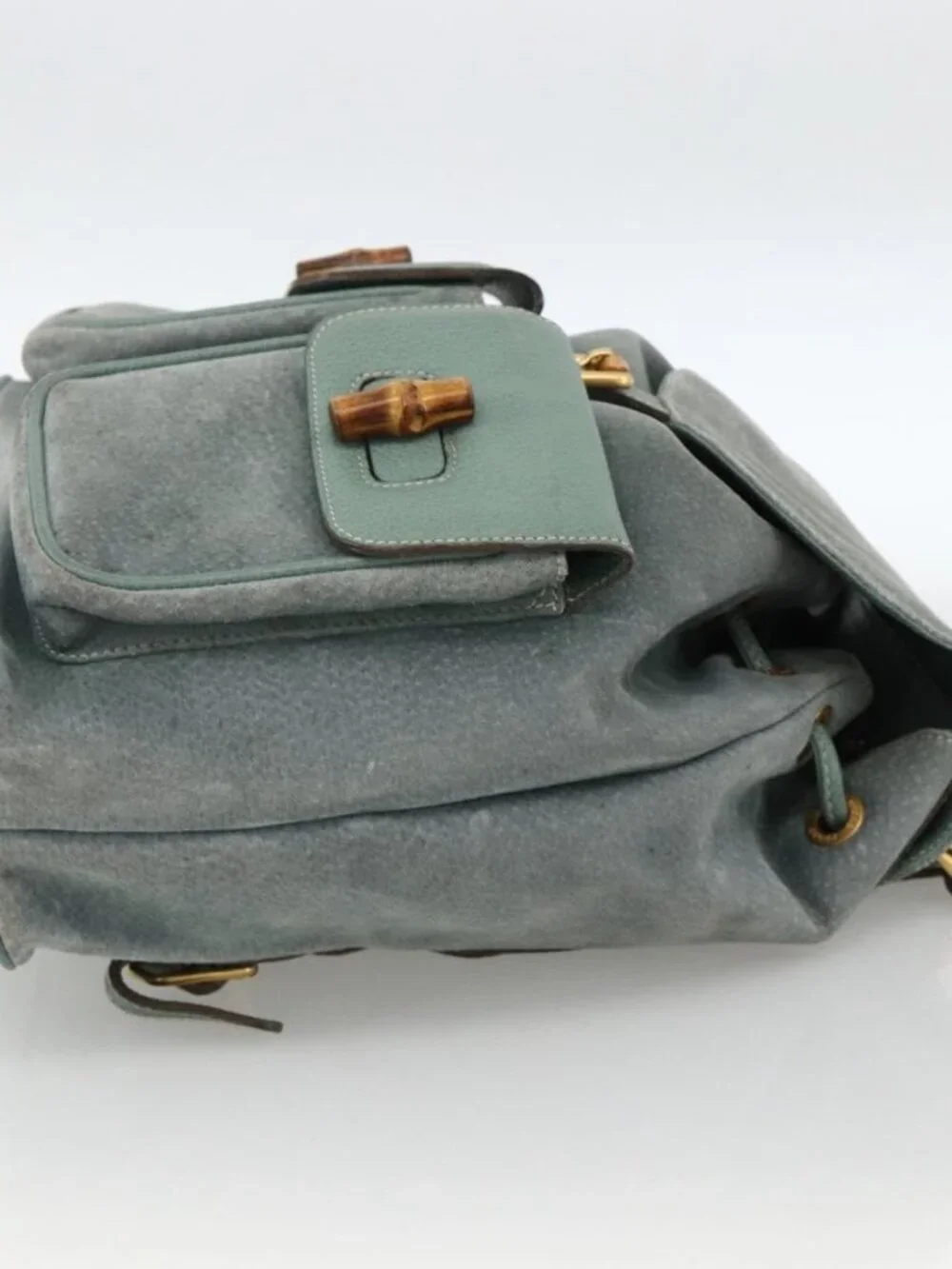 GUCCI Bamboo Backpack Suede Green Gold 003 2058 0016 Auth YKZ1452